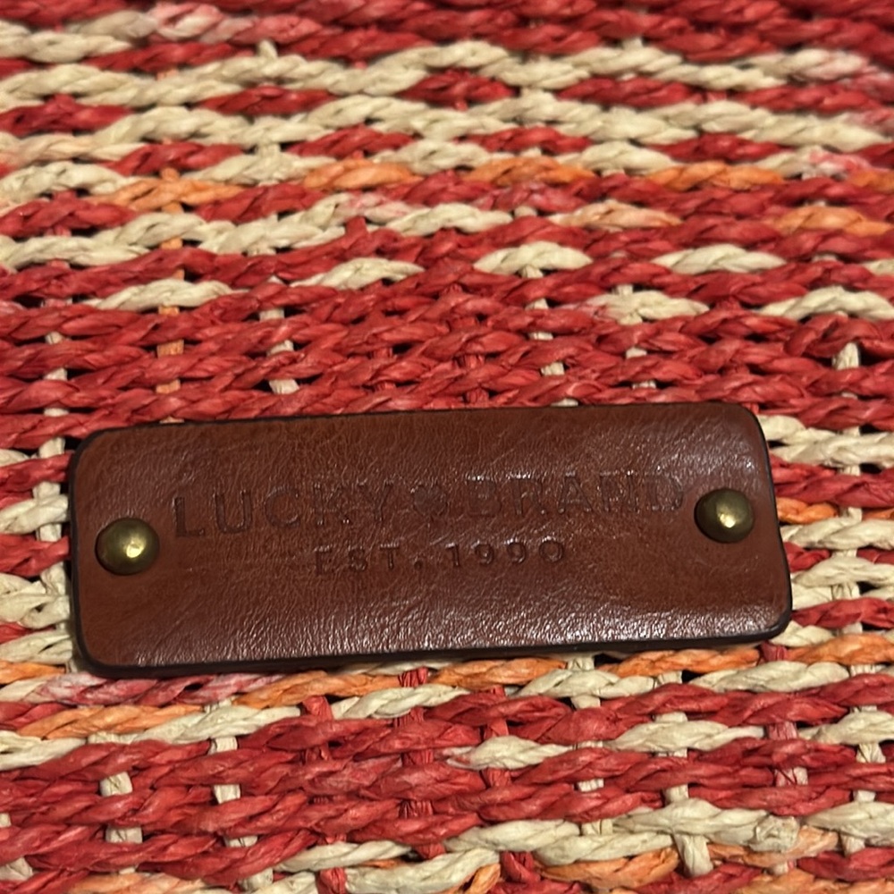 Lucky Brand ๐ Red, Orange, & Tan Woven Straw Tote Bag w/ Brown Handles Nโฆ - Picture 11 of 16